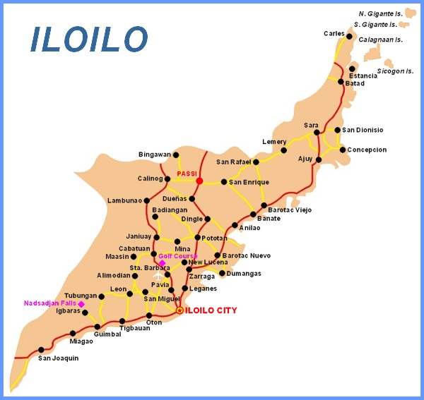 Map of Iloilo province on Panay Island showing major towns and routes
